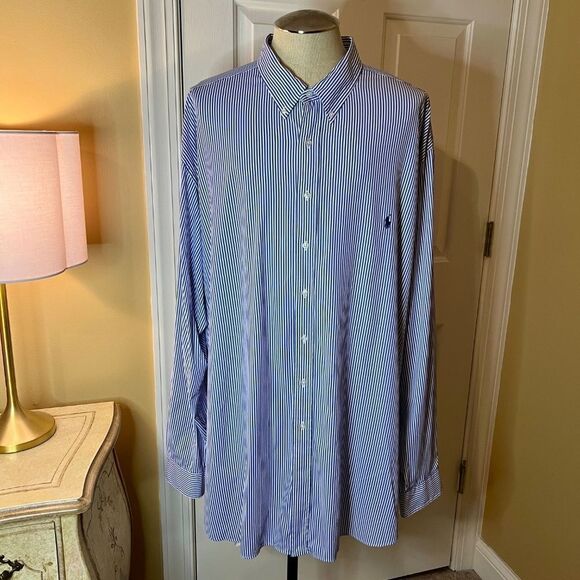 Lot of 2 Men's Ralph Lauren Blue & Stripe Performance Button Down Shirts Sz 4XLT - Picture 2 of 5